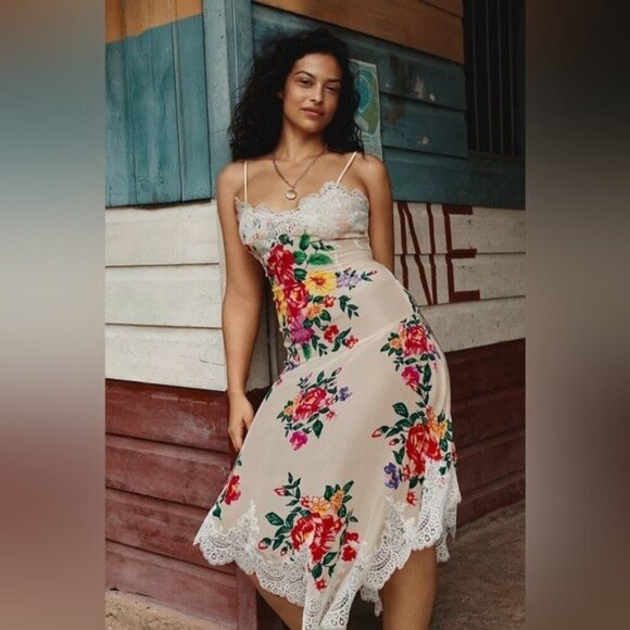 NWT Size L -Anthropologie Sleeveless V-Neck Lace Slip Midi Dress (NWT US$ 178) - Picture 1 of 17